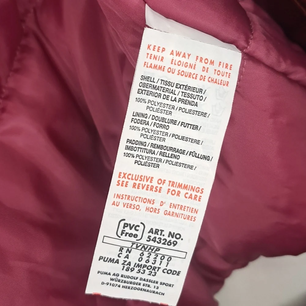 White Puma Jacket with Pink Lining and Faux Fur Trim Size Small - Picture 5 of 9